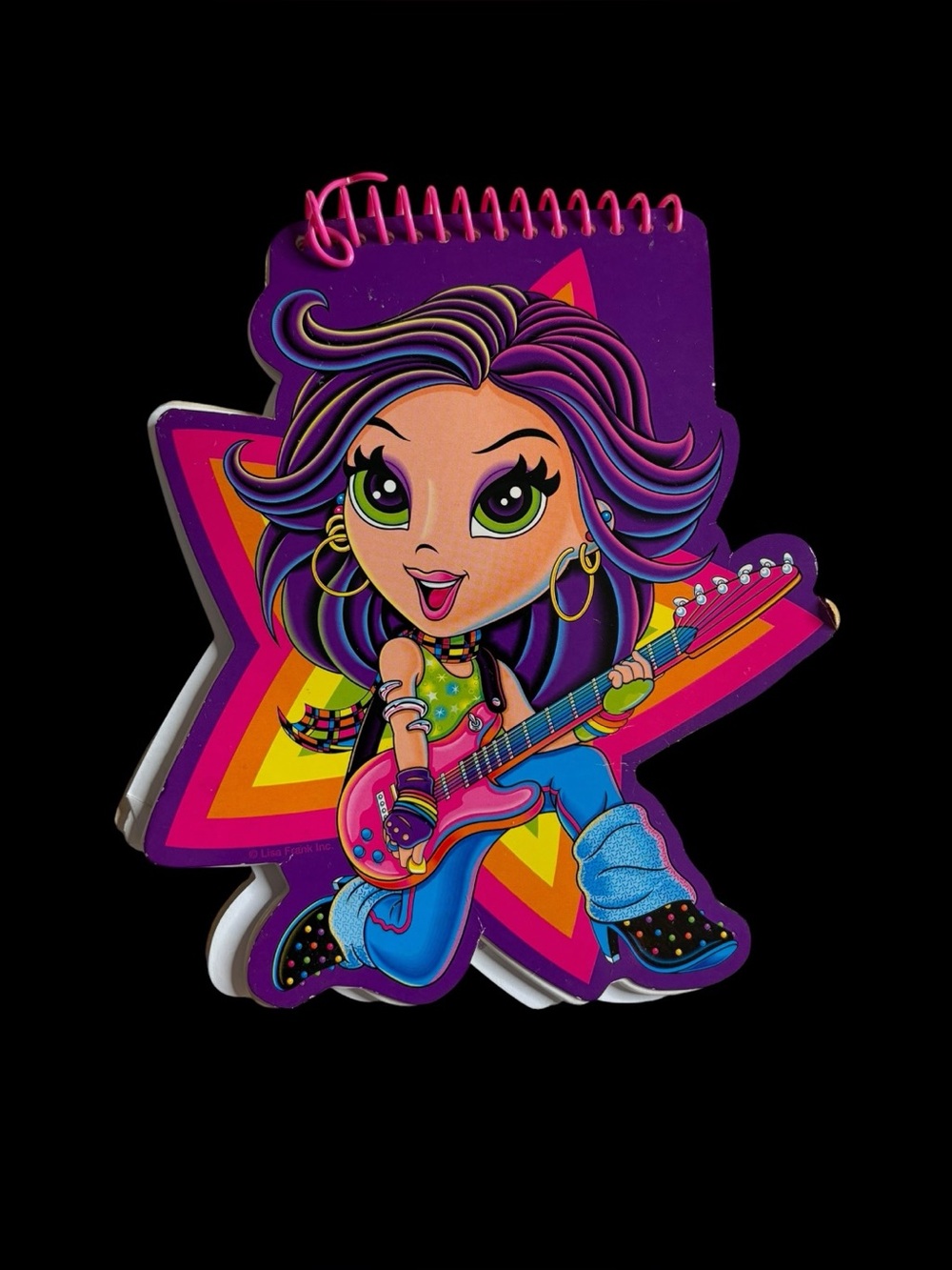 Vtg Lisa Frank Rocker Girl Guitar Shaped Notebook Spiral Notepad Used Y2K